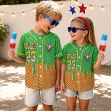 Personalized Ice Cream Waffle Cone Baseball Jersey, Custom Name and Number Baseball Jersey, Matching Youth Sports Outfit, Fun Summer Gift