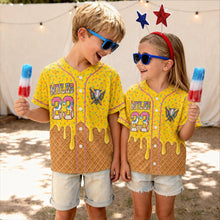 Personalized Ice Cream Waffle Cone Baseball Jersey, Custom Name and Number Baseball Jersey, Matching Youth Sports Outfit, Fun Summer Gift