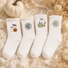 Custom Embroidered Monogram Ghost Pumpkin Socks, Halloween Ruffle Socks, Spooky Season Gift Idea