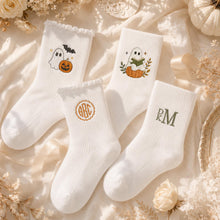 Custom Embroidered Monogram Ghost Pumpkin Socks, Halloween Ruffle Socks, Spooky Season Gift Idea