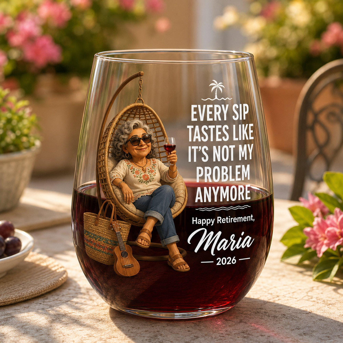 Custom Photo Happy Retire 2026 Stemless Glass, Every Sip Tastes Like It's Not My Problem Anymore Wine Glass, Happy Retirement Decorations