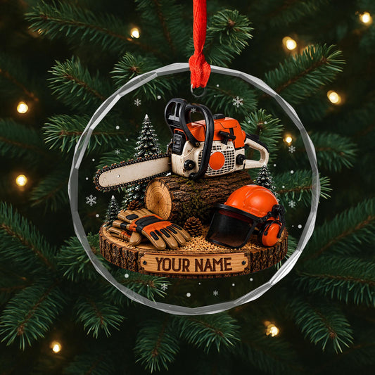 Custom Aborist Christmas Glass Ornament, Tree Surgeon Gift