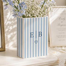 Custom Couple Name Striped Book Vase, Personalized Wedding Ceramic Flower Vase, Anniversary Gift, Couple Keepsake, Newlywed Home Decor
