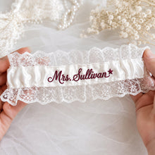 Custom Embroidered Mrs Name Cowgirl Lace Wedding Garter, Personalized Embroidery Lace Bridal Garter, A Timeless Keepsake For Wedding Day