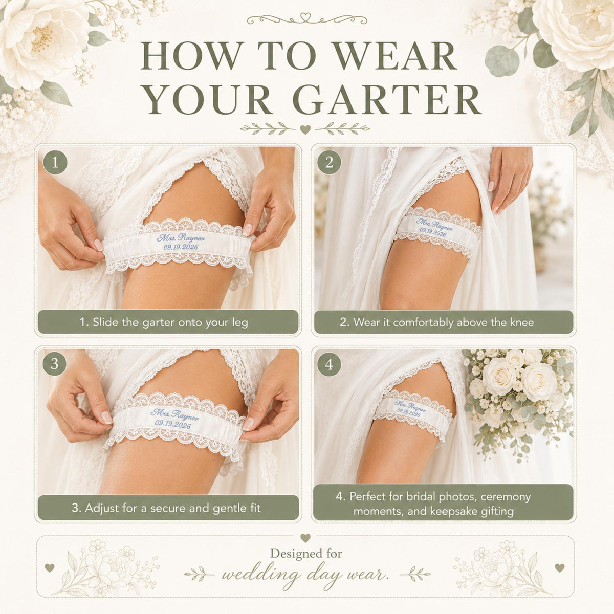 Custom Embroidered Mrs Name Cowgirl Lace Wedding Garter, Personalized Embroidery Lace Bridal Garter, A Timeless Keepsake For Wedding Day