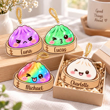 Personalized Dumpling Ornament, Custom Name Kawaii Food Ornament, Cute Acrylic Christmas Ornament, Holographic Window Hanging Gift