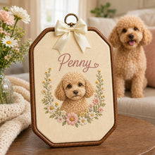 Custom Hand Embroidery Dog Photo & Name Floral Ornament Frame, Personalized Embroidered Pet Portrait Flower Hoop Art, Dog Memorial Keepsake