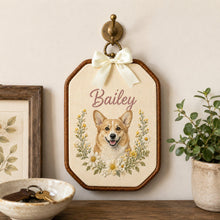 Custom Hand Embroidery Dog Photo & Name Floral Ornament Frame, Personalized Embroidered Pet Portrait Flower Hoop Art, Dog Memorial Keepsake