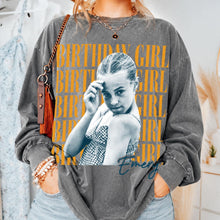 Custom Birthday Girl T-Shirt + Long Gradient Washed Shirt, Personalized Photo Shirt, Retro Birthday Tee, Vintage Washed Birthday Apparel