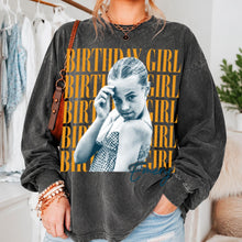 Custom Birthday Girl T-Shirt + Long Gradient Washed Shirt, Personalized Photo Shirt, Retro Birthday Tee, Vintage Washed Birthday Apparel