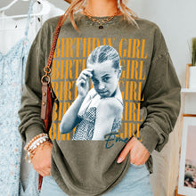 Custom Birthday Girl T-Shirt + Long Gradient Washed Shirt, Personalized Photo Shirt, Retro Birthday Tee, Vintage Washed Birthday Apparel
