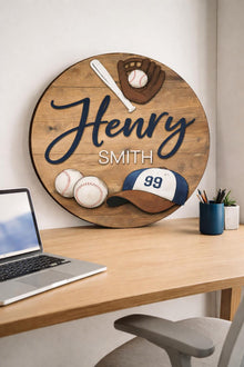 Custom 3D Wood Sport Baseball Baby Name Sign: Nursery Decor with Baseball For Boys Room Wooden Hanging