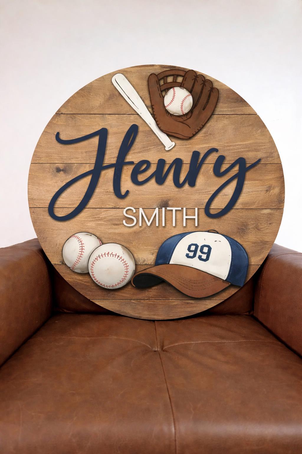 Custom 3D Wood Sport Baseball Baby Name Sign: Nursery Decor with Baseball For Boys Room Wooden Hanging