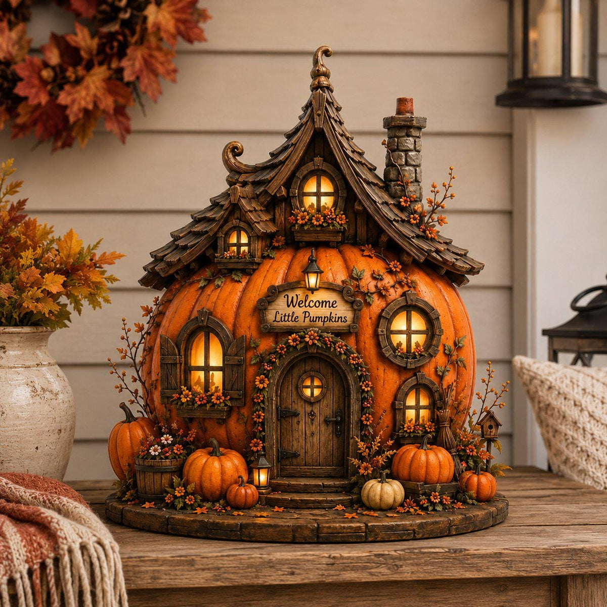 Personalized Pumpkin House Wooden Sign, Custom Halloween Pumpkin Cottage Sign, Fall Harvest Decor, Autumn Wooden Sign, Pumpkin Season Gift