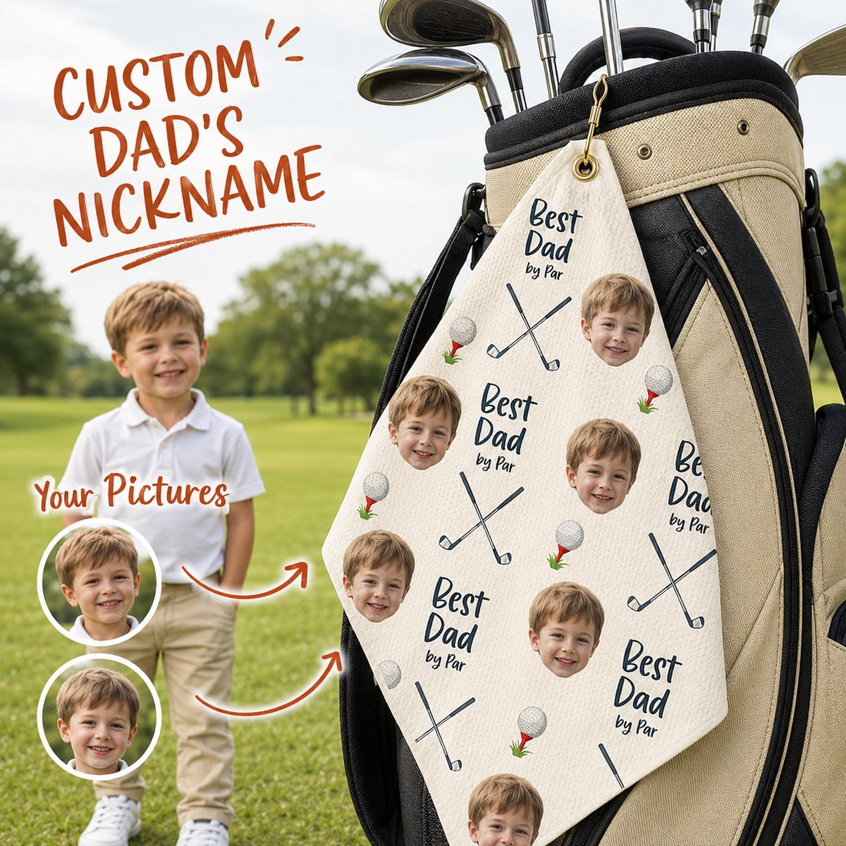 Custom Kid Face Golf Towel, Best Dad By Par Golf Gift, Funny Christmas Gift Ideas, Personalized Towel For Golf Lovers