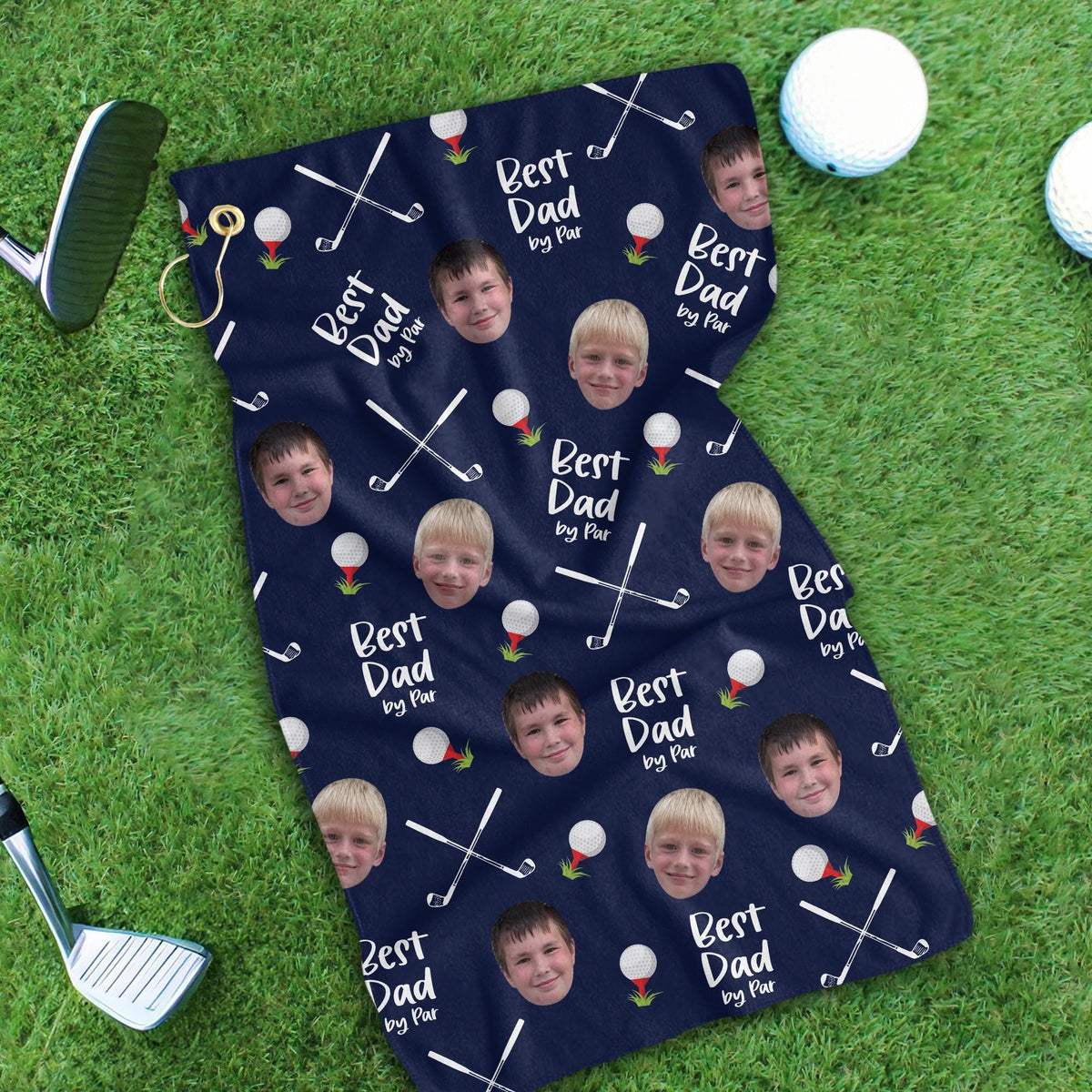 Custom Kid Face Golf Towel, Best Dad By Par Golf Gift, Funny Christmas Gift Ideas, Personalized Towel For Golf Lovers