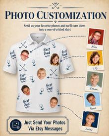 Best Dad By Par Polo Shirt with Custom Kid Face Photo Portrait, Christmas Gift, Personalized Short Sleeve Golf Lover Shirt, Dad Birthday