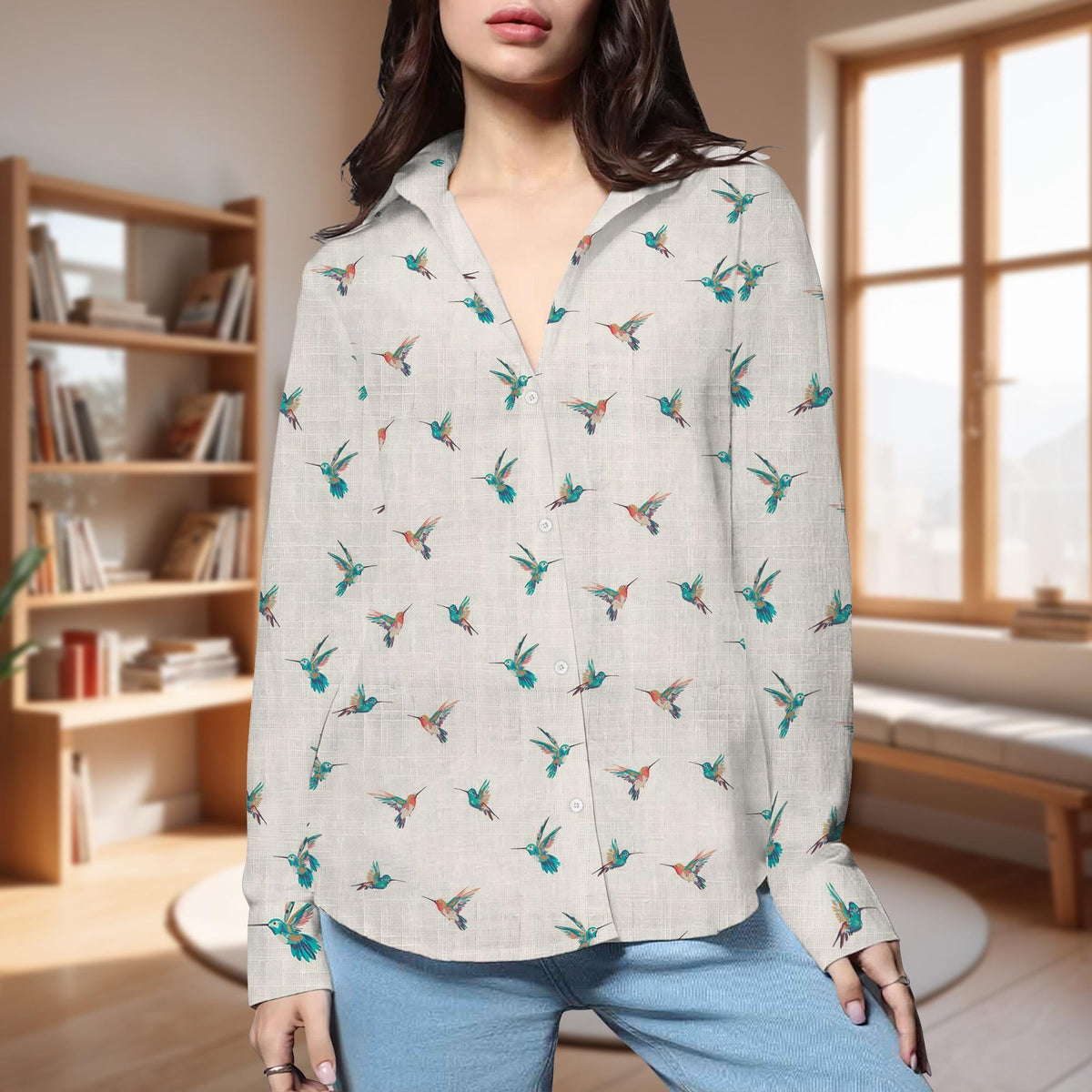 Retro Hummingbird Women Blouse, Hummingbird Lover Gift