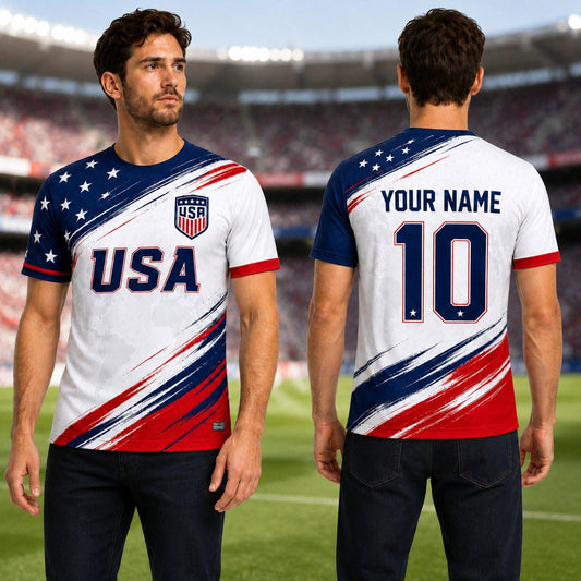 Personalized USA 2026 Soccer Jersey, Custom Name Number America Shirt, Red White Blue, Patriotic Soccer Uniform for Men Women Youth Kids