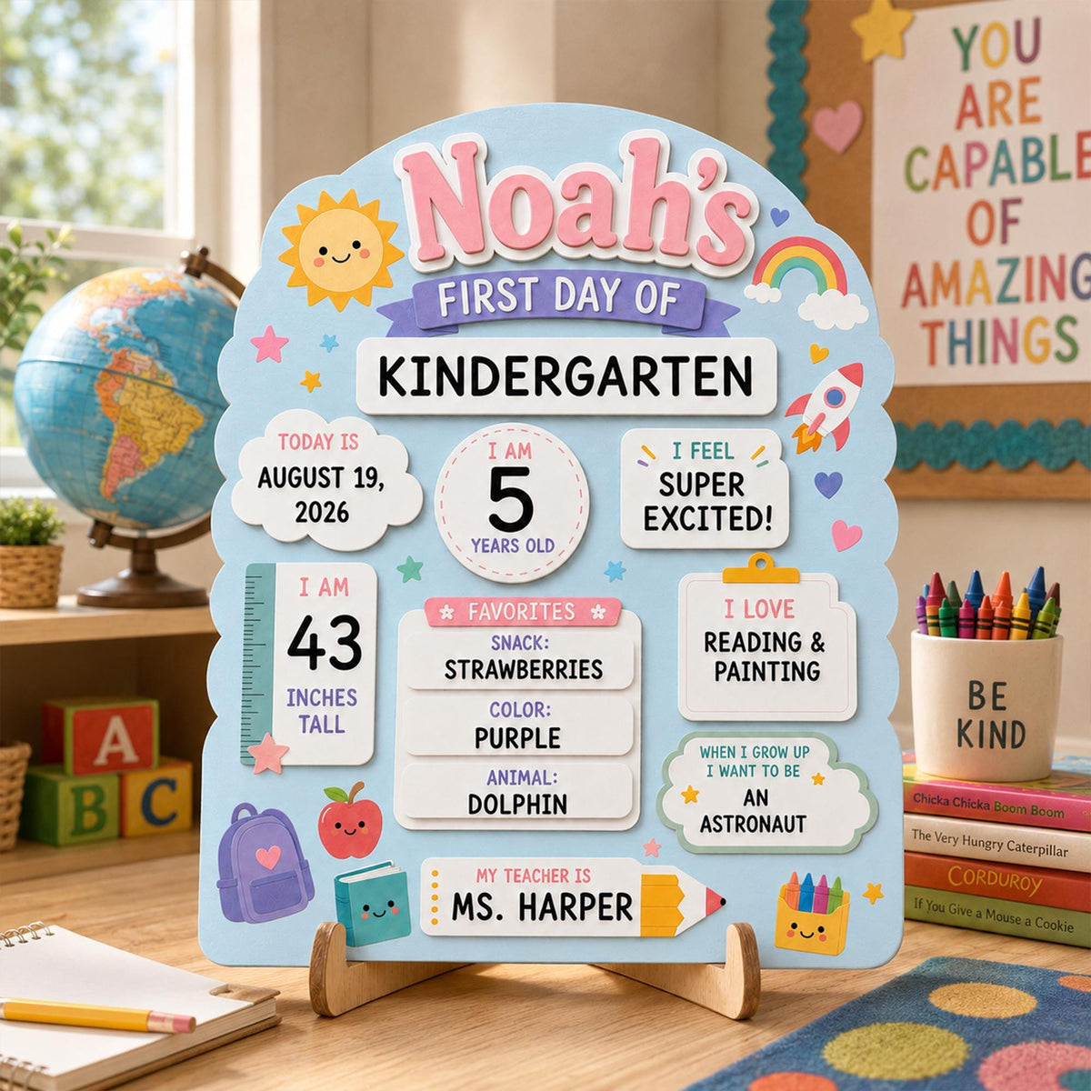 Personalized First Day of School Sign, Last Day Of Kindergarten 1st Day of School Name Prop, Preschool Back to School Board Kid Gift