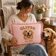 Embroidered Custom Dog Cat Name Photo Gingham Ruffle Pillowcase, Personalized Pet Face Pillow Cover, Pet Lover Keepsake, Housewarming Gift
