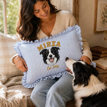 Embroidered Custom Dog Cat Name Photo Gingham Ruffle Pillowcase, Personalized Pet Face Pillow Cover, Pet Lover Keepsake, Housewarming Gift