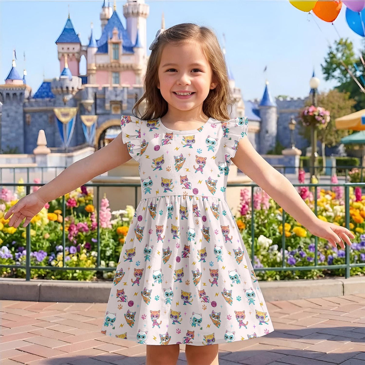 Coquette Superkitties Kid Ruffle Sleeve Dress