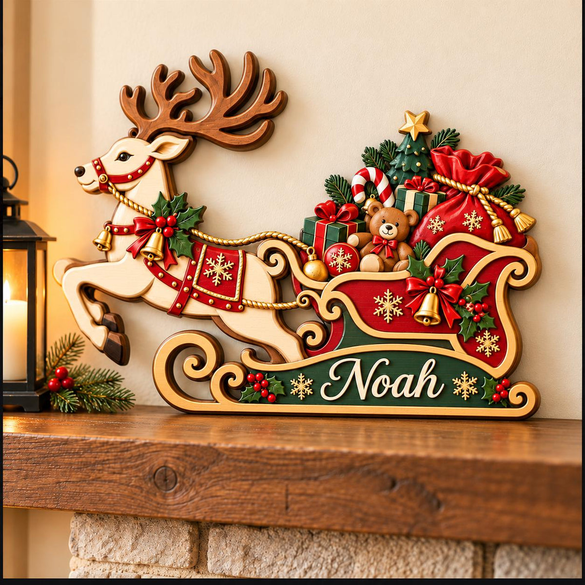 Personalized 3-Layer Wooden Christmas Art, Custom Name Door Sign, Holiday Keepsake Gift