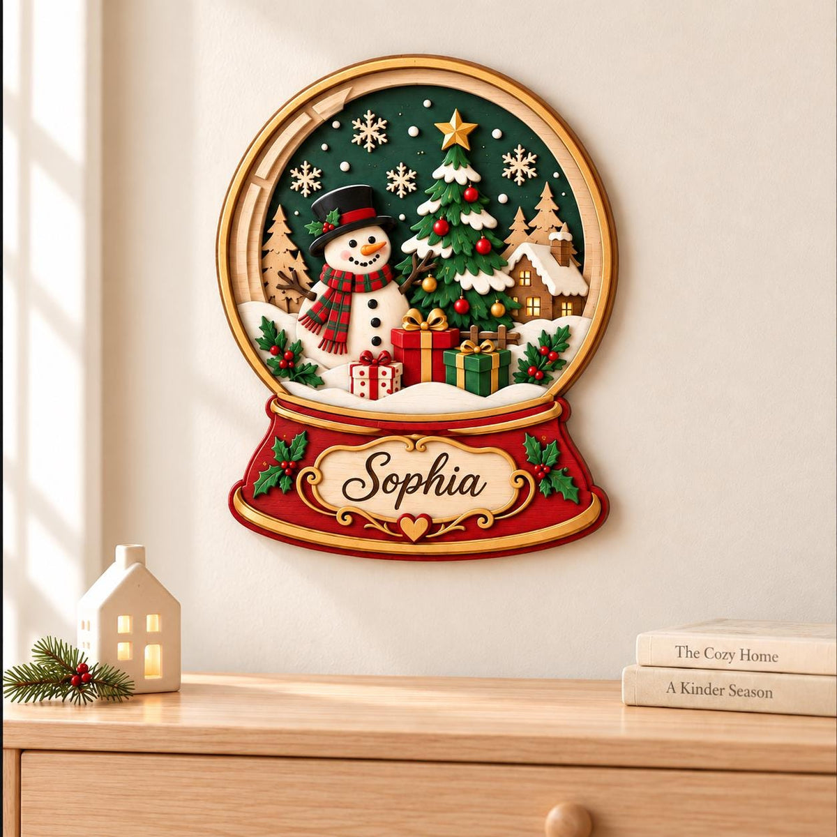 Personalized 3-Layer Wooden Christmas Art, Custom Name Door Sign, Holiday Keepsake Gift