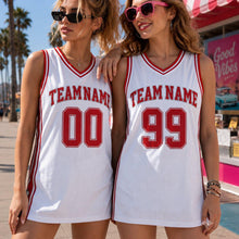 Custom White Black Basketball Jersey Dress, Personalized Team Name And Number Shirt, Women's Oversized Sports Tunic