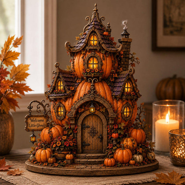 Personalized Pumpkin Cottage Wooden Sign, Custom Halloween Pumpkin House Sign, Pumpkin Fairy House Wooden Sign, Fall Decor, Halloween Gift
