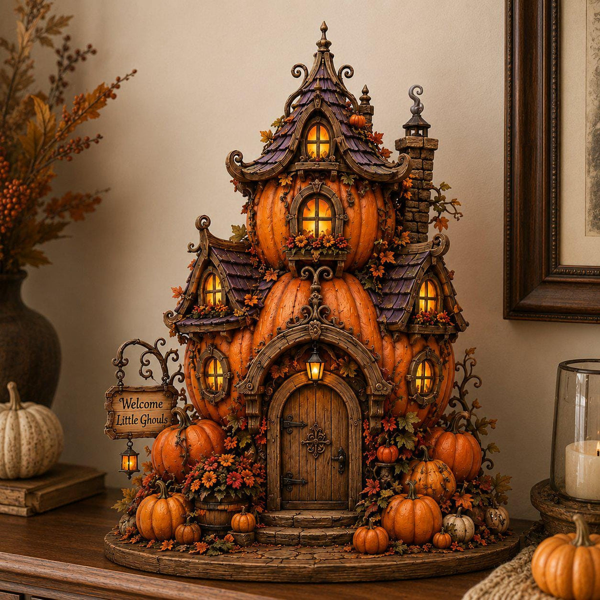 Personalized Pumpkin Cottage Wooden Sign, Custom Halloween Pumpkin House Sign, Pumpkin Fairy House Wooden Sign, Fall Decor, Halloween Gift