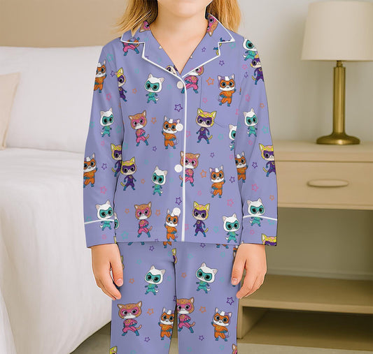 Superkitties Kids Pajamas Set, Cat Cartoon Pjs Set