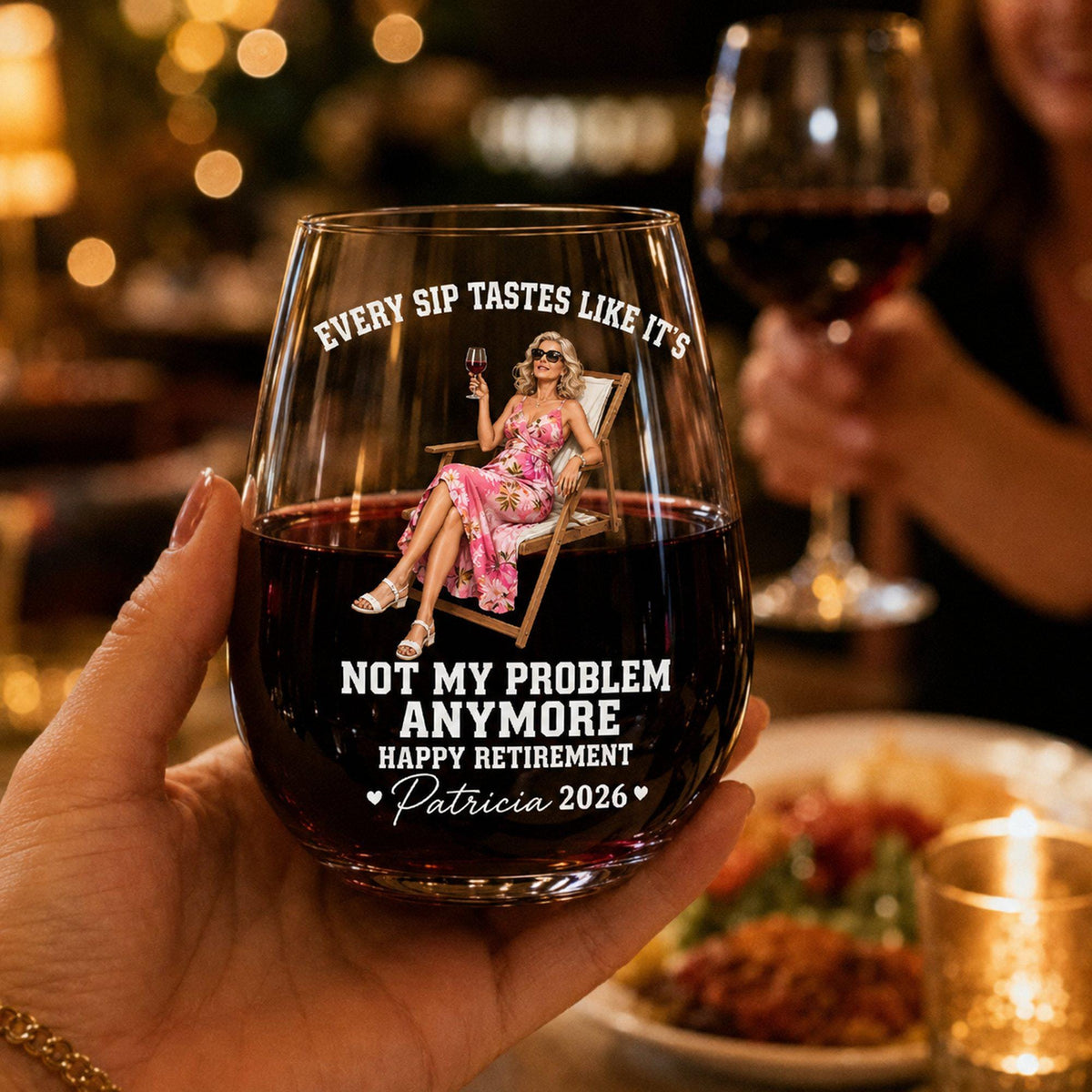 Custom Photo Happy Retire 2026 Stemless Glass, Every Sip Tastes Like It's Not My Problem Anymore Wine Glass, Happy Retirement Decorations