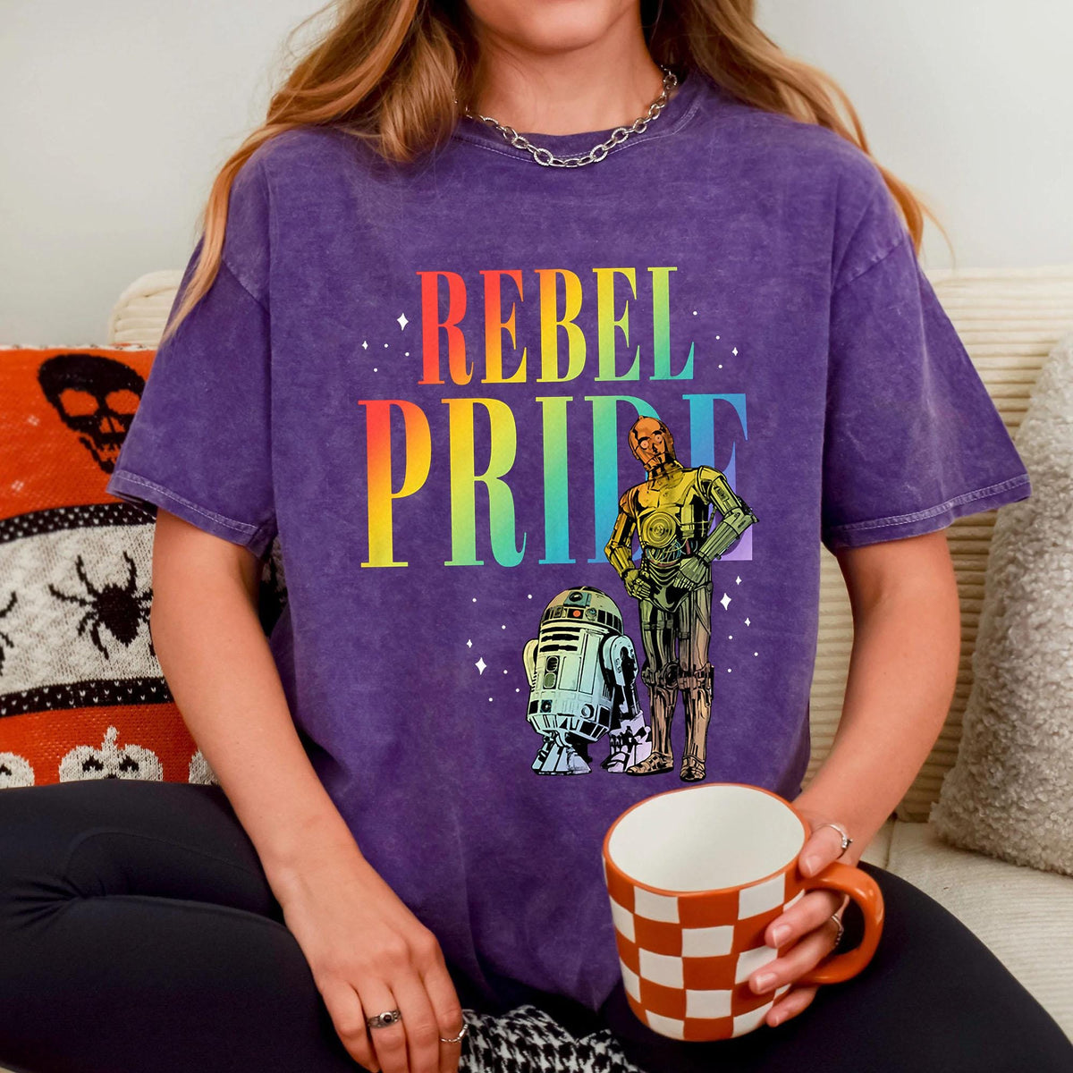 Rebel Pride Retro Galaxy Shirt, Rainbow Space Droids Graphic Tee, Vintage Golden Android Sci-Fi Top, Nostalgic Pop Culture Rainbow T-Shirt