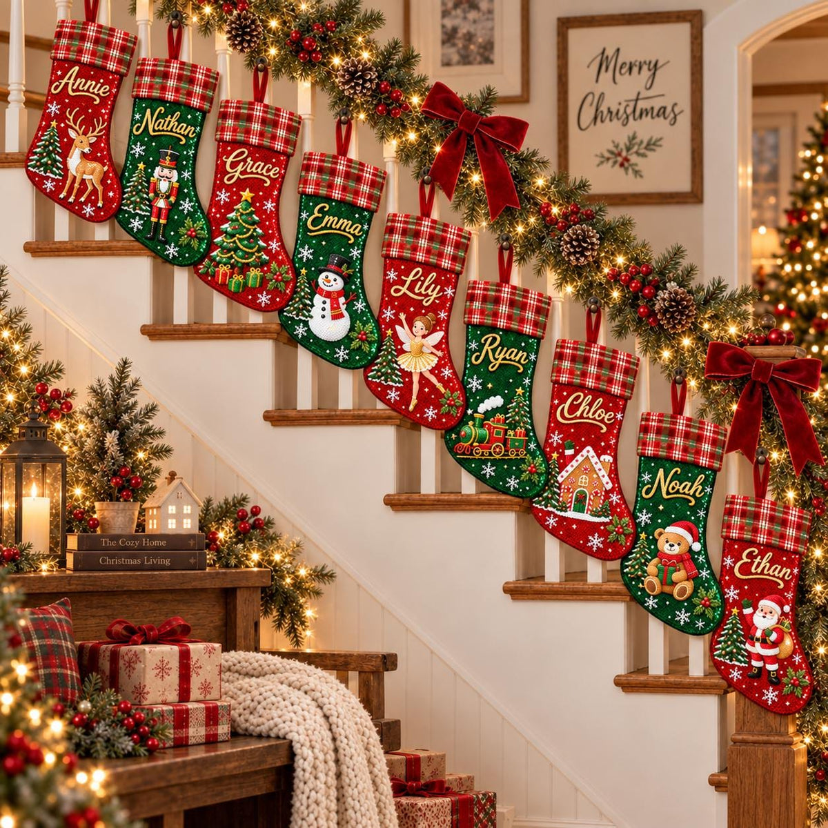 Personalized Christmas Stocking, Custom Name Xmas Stocking, Sequin Holiday Stocking, Santa Snowman Nutcracker Reindeer Christmas Decor