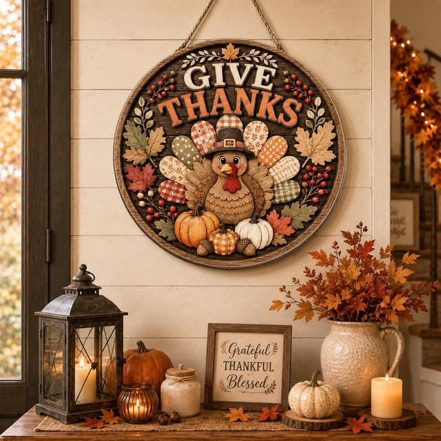 Autumn Wooden Door Sign, Turkey Fall Porch Decor, Thanksgiving Welcome Gift