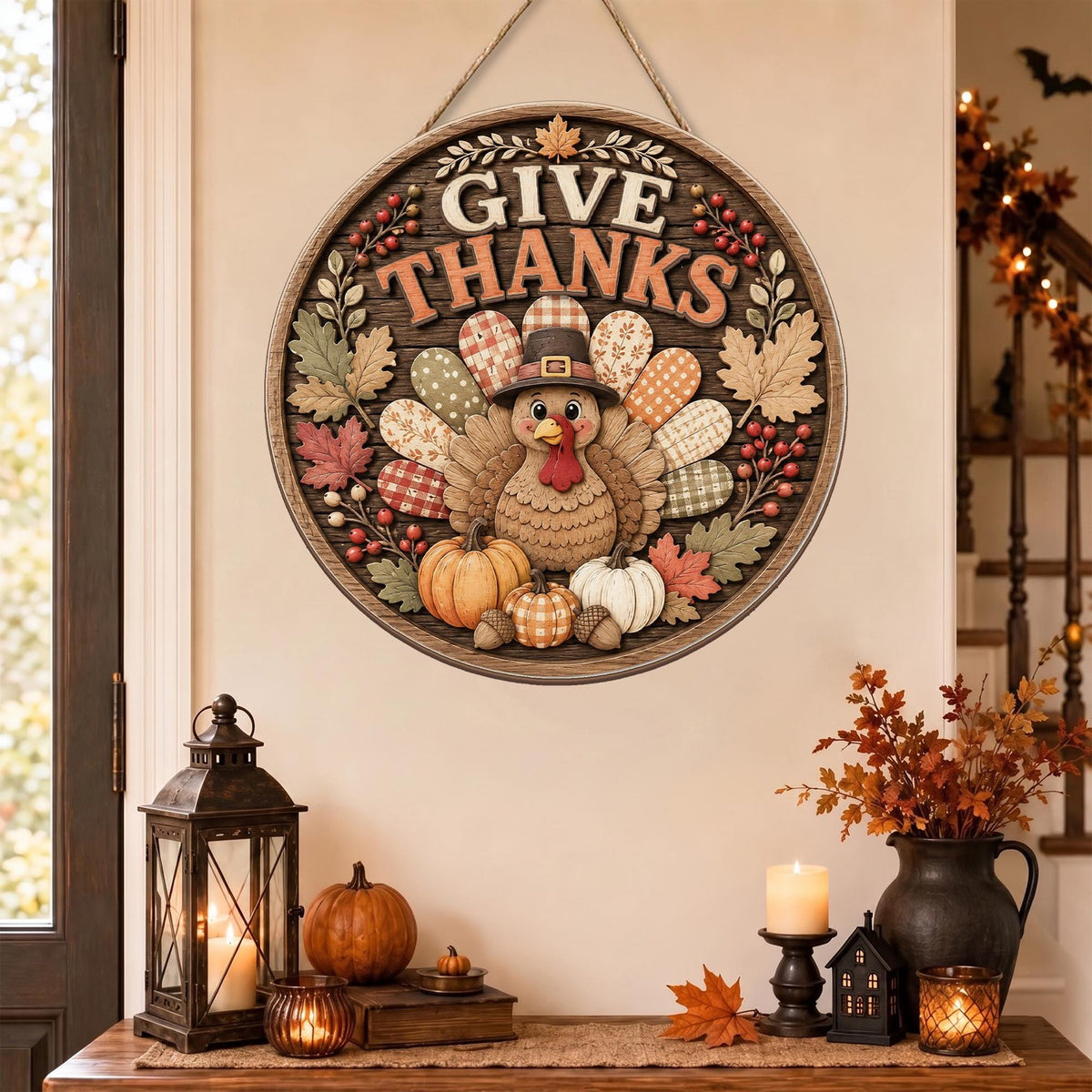 Autumn Wooden Door Sign, Turkey Fall Porch Decor, Thanksgiving Welcome Gift