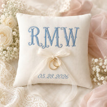 Custom Hand Embroidery Monogram & Date Ring Bearer Pillow, Personalized Embroidered Innitials Linen Wedding Cushion, Ring Holder Pillow Gift