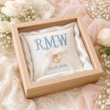 Custom Hand Embroidery Monogram & Date Ring Bearer Pillow, Personalized Embroidered Innitials Linen Wedding Cushion, Ring Holder Pillow Gift