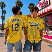 Yellow Pinstripe Baseball Jersey, Custom Birthday Boy Shirt, Personalized Name and Number Uniform, Matching Sports Outfit