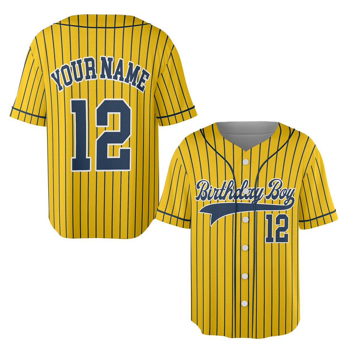 Yellow Pinstripe Baseball Jersey, Custom Birthday Boy Shirt, Personalized Name and Number Uniform, Matching Sports Outfit