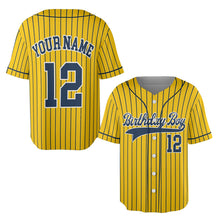 Yellow Pinstripe Baseball Jersey, Custom Birthday Boy Shirt, Personalized Name and Number Uniform, Matching Sports Outfit