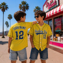 Yellow Pinstripe Baseball Jersey, Custom Birthday Boy Shirt, Personalized Name and Number Uniform, Matching Sports Outfit