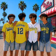 Yellow Pinstripe Baseball Jersey, Custom Birthday Boy Shirt, Personalized Name and Number Uniform, Matching Sports Outfit