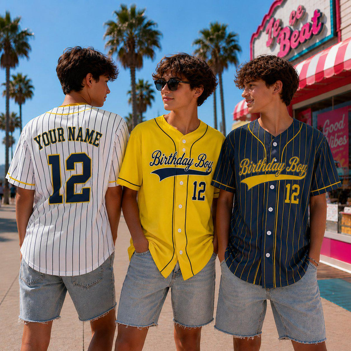 Yellow Pinstripe Baseball Jersey, Custom Birthday Boy Shirt, Personalized Name and Number Uniform, Matching Sports Outfit