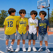 Yellow Pinstripe Baseball Jersey, Custom Birthday Boy Shirt, Personalized Name and Number Uniform, Matching Sports Outfit