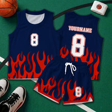 Custom Fire Basketball Jersey Set, Personalized Name and Number Flame Print Basketball Jersey, Youth Team Apparel, Graphic Sports Gear