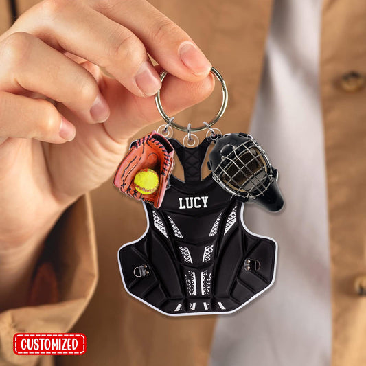 Softball Catcher Multi-Charm Keychain, Personalized Softball Keychain With Charms