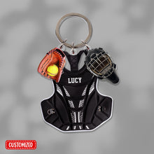 Softball Catcher Multi-Charm Keychain, Personalized Softball Keychain With Charms